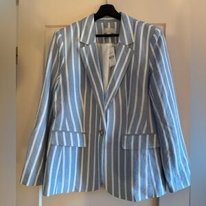 LOFT Light Blue and White Striped Jacket